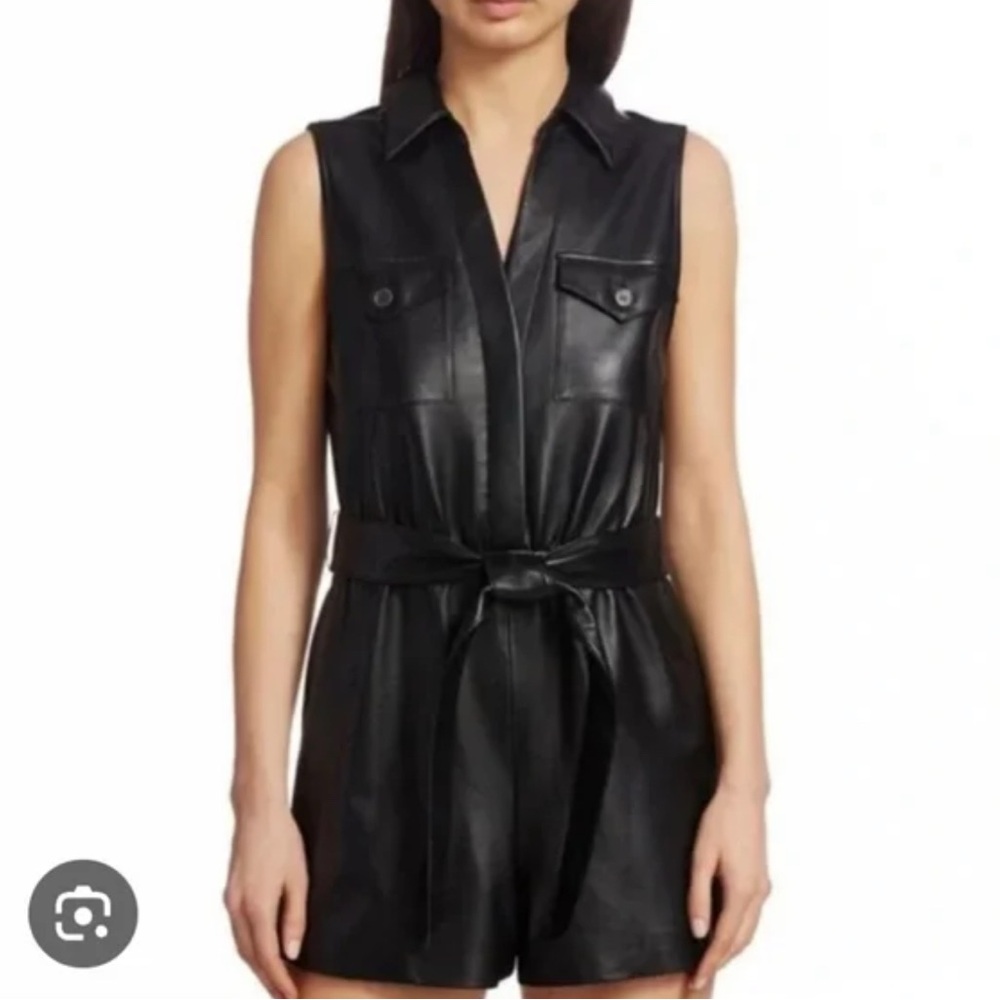 New 7 for all Mankind Vegan Faux Black Leather Shorts Romper Pocket Belted Small